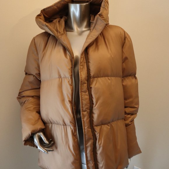 VINCE Puffer Jacket Hoodie Mocha Nylon Women Size Medium New Tag $845 - Picture 5 of 12